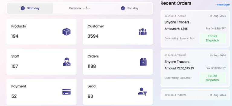 Order Dashboard for Field Staff